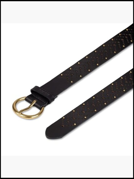 Women\'s Fully Perforated Belt with Round Buckle, 100% Leather, Adjustable